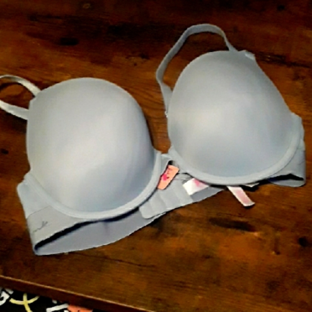 NWOT 34D Victoria's Secret Pink Slate Blue Padded underwire Gorgeous Push Up Bra